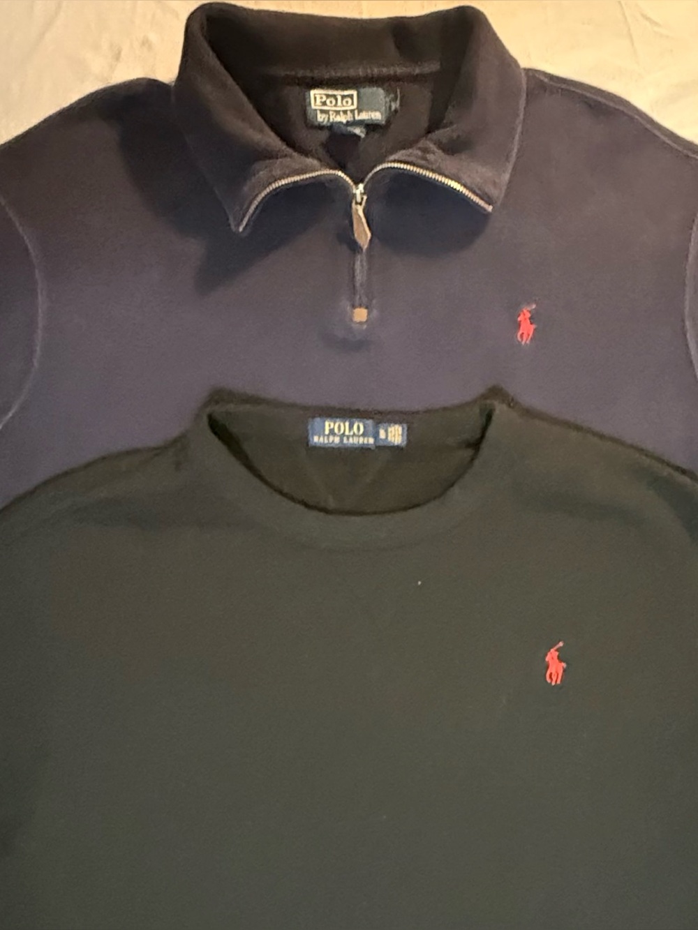 Lot Of 2 Ralph Lauren Polo Men’s XL Black Pullover & Blue Quarter Zip Sweaters